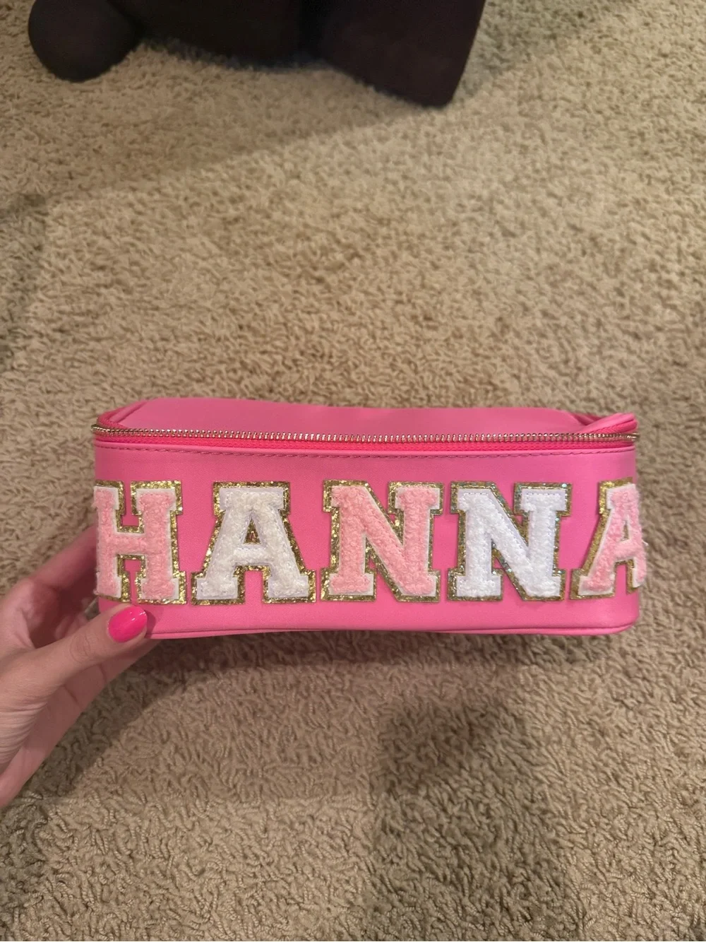 Personalized Pink Glitter Name Pouch - HANNA
